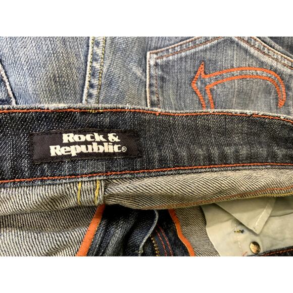 Rock & Republic Jeans Women Size 27 32x33 Blue Low Rise Wide Bottom Medium Wash - Picture 13 of 16